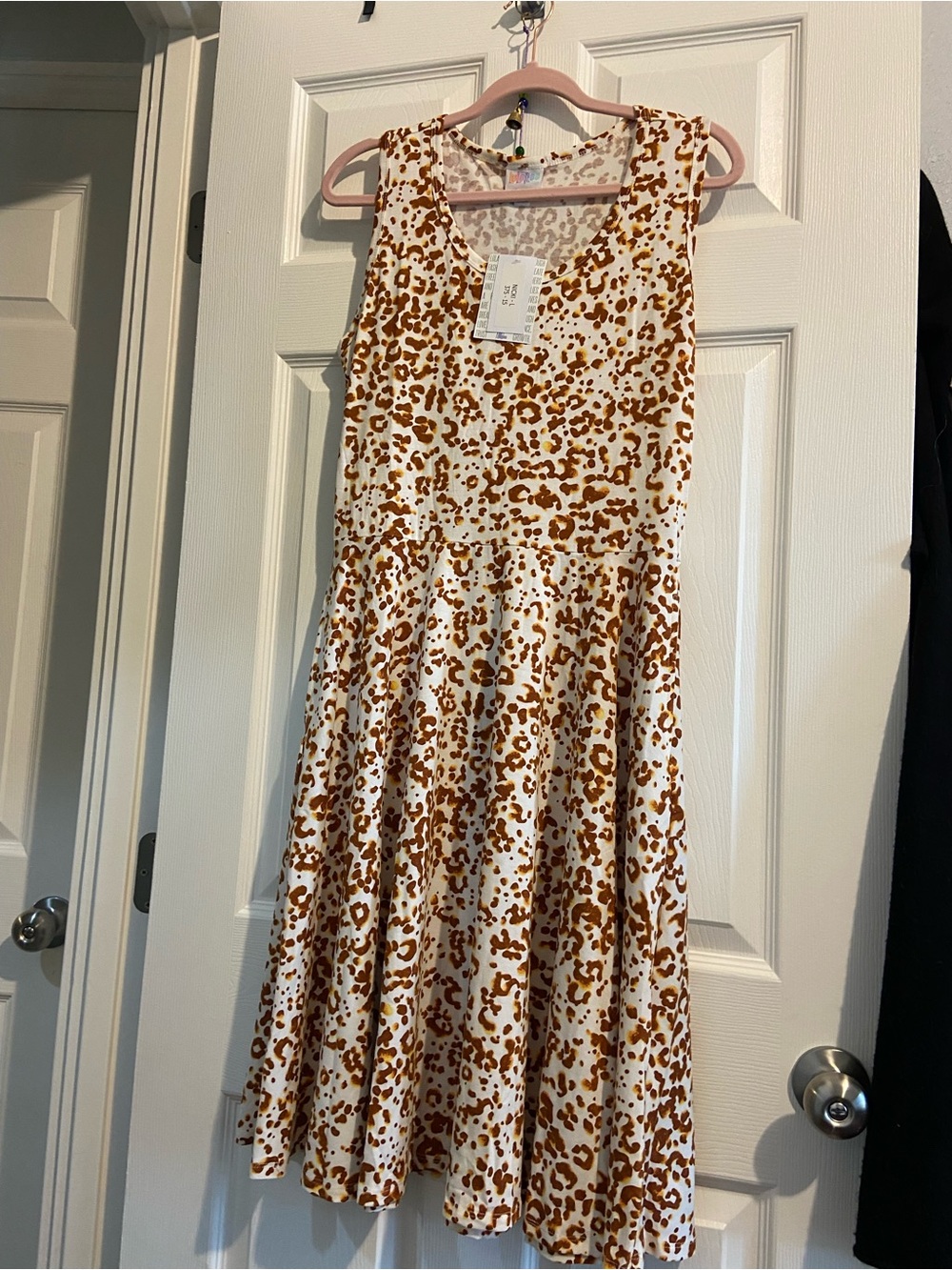 LuLaRoe Cream and Brown Leopard-Print Nicki Dress